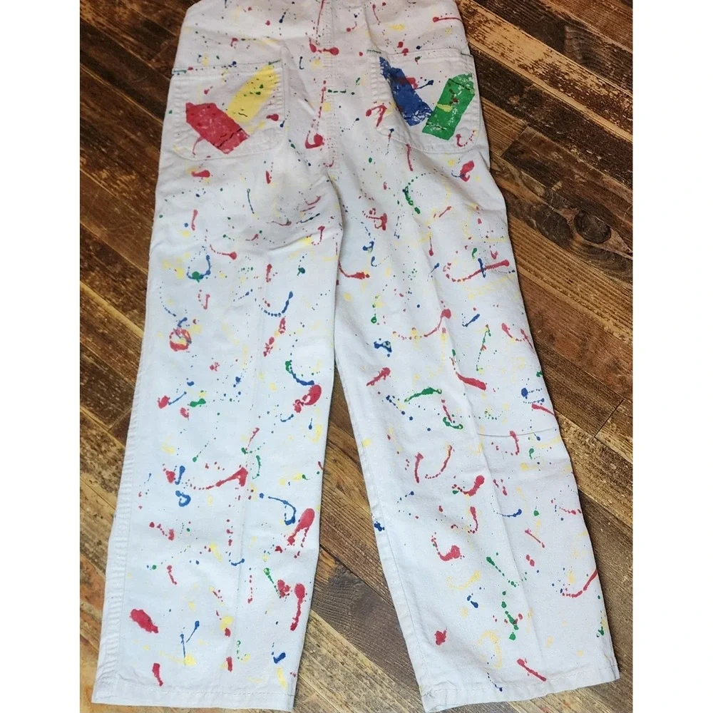 Vintage 80s-90s Liberty White Denim Overalls w Paint Splatters Sz 5 USA RARE!